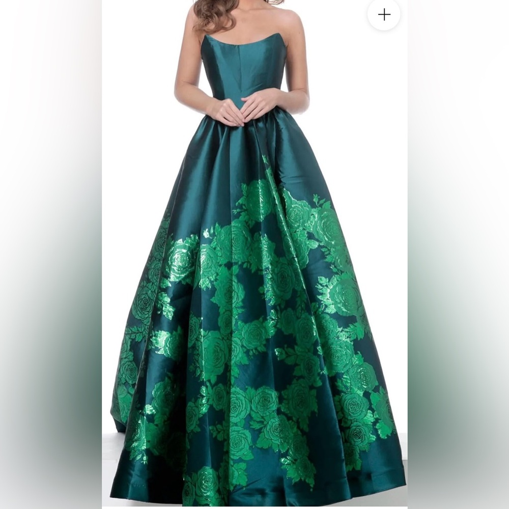 Elegant Green Jovani Floral Gown - Built Up